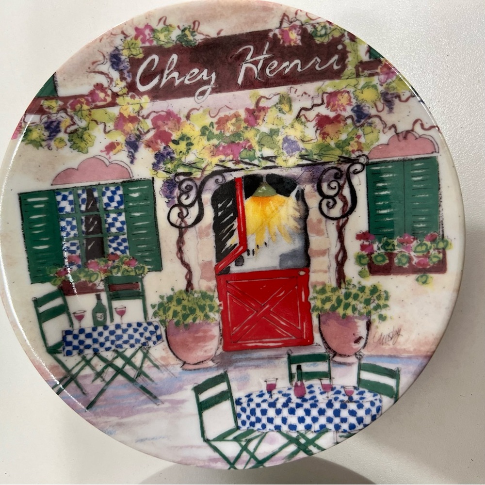 Santa Barbara Ceramic Design Cafe Le Jardin Canape Plates Set of 4 French Theme - Picture 6 of 12